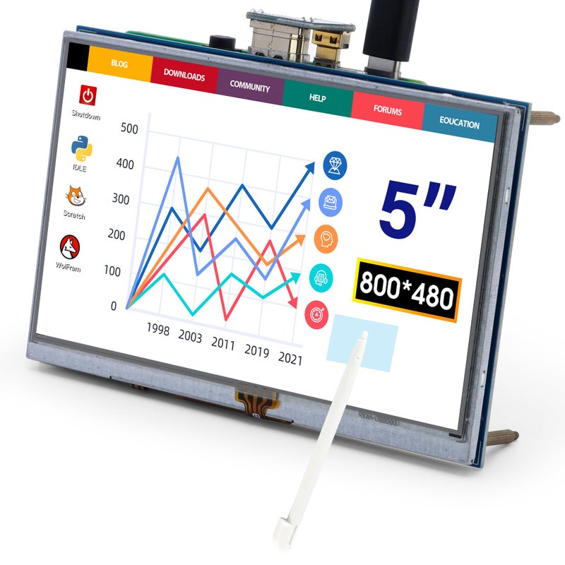 ELECROW 5-Inch Resistive Touch Screen TFT LCD Display, 800x480 HD Resolution, Compatible with Raspberry Pi 5/4/3/2B/Zero, Banana Pi, Jetson Nano, Windows 11/10/8/7 - Image 1